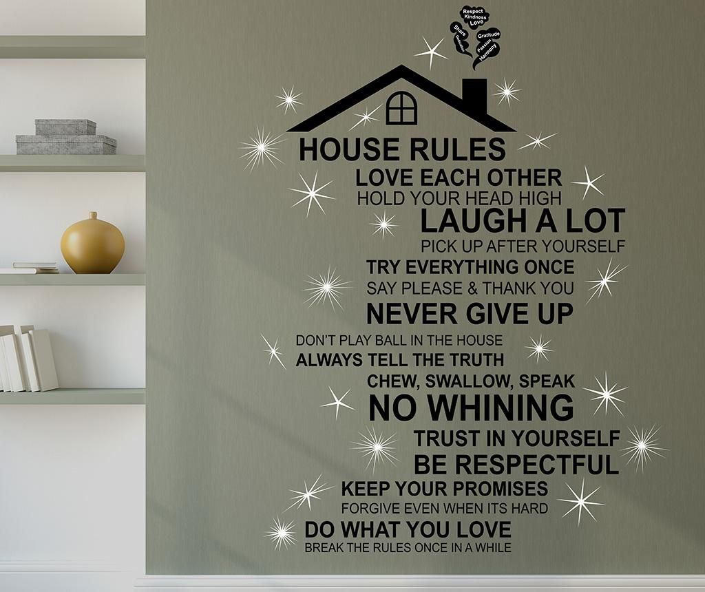 Sticker Rooftop House Rules English – Wallplus, Negru vivre.ro